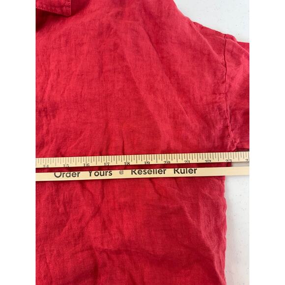LAURA GOTTI Italian Red 100% Linen Button Down Short Sleeve Shirt S Oversized - Picture 6 of 12